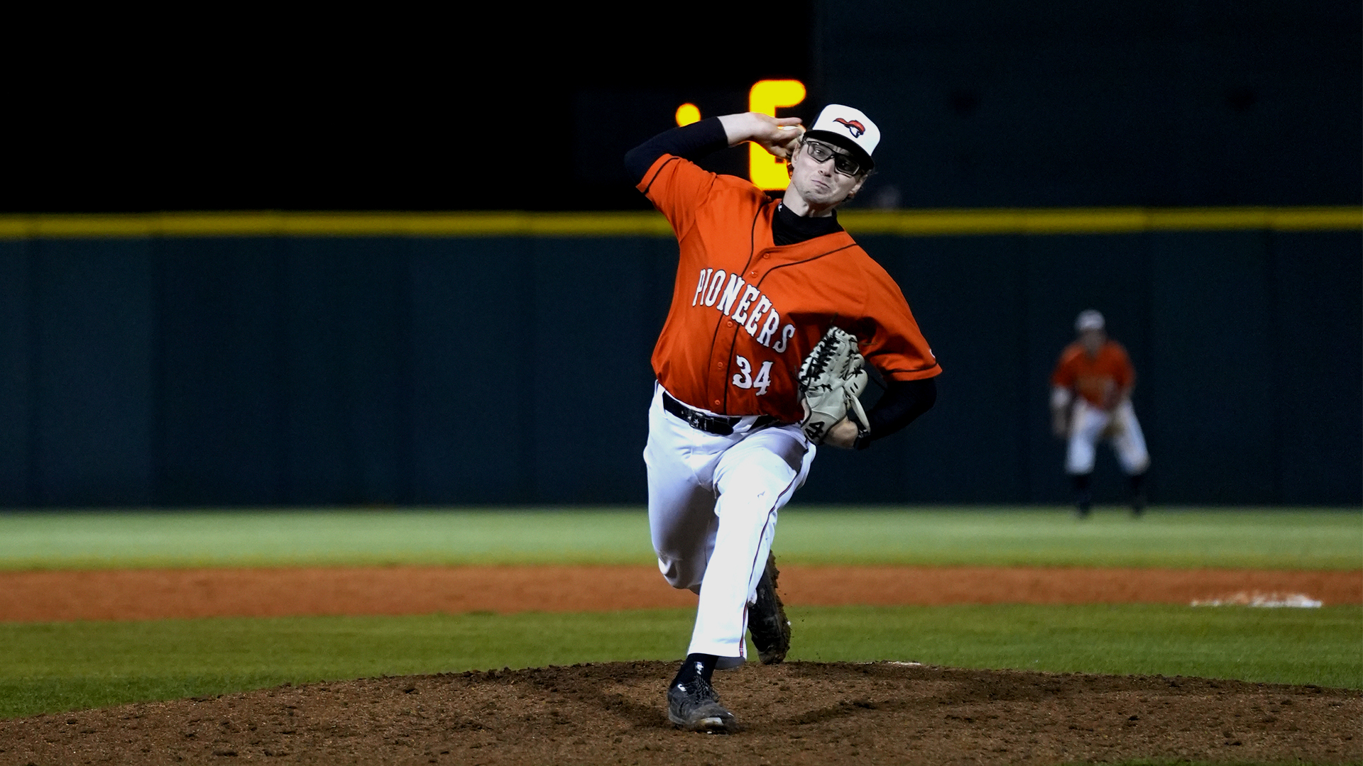 Luke Absher pitched six quality innings to secure the victory in Tusculum's 12-2 win over Lincoln Memorial (photo by Joe Yates).