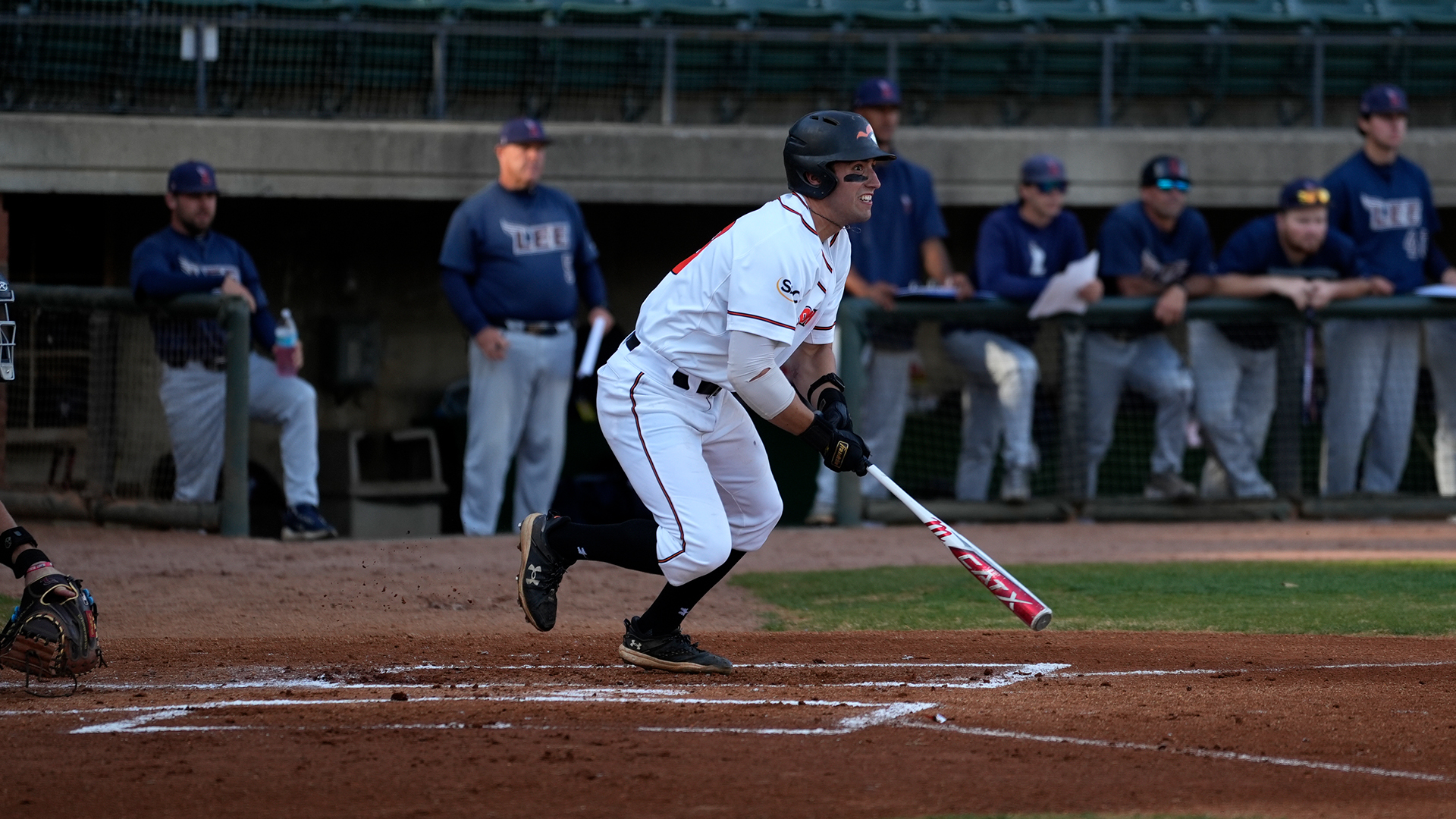 Ty Smith went 2-for-3 for the Pioneers in their mid-week came with Lee University (photo by Joe Yates)