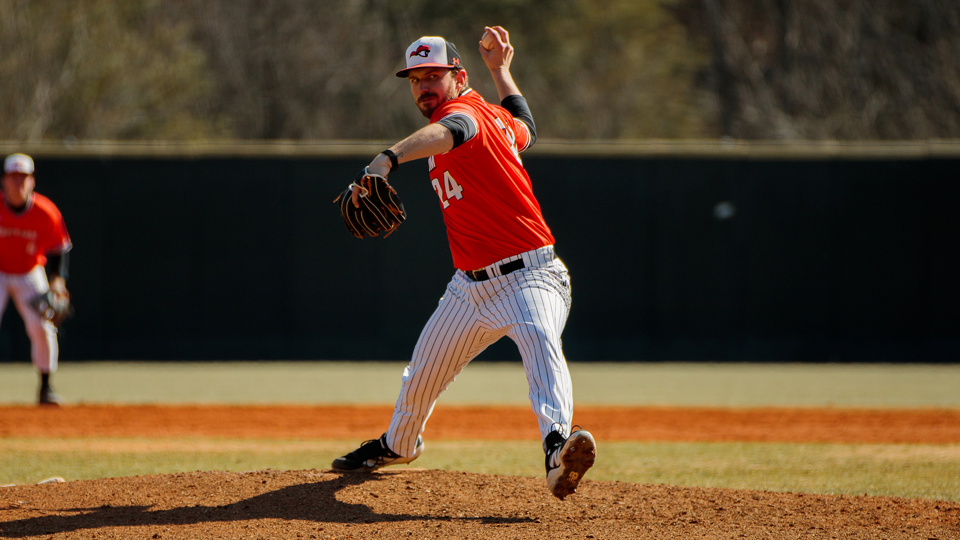 Brice Anders combined on a 3-hit shutout in the opener as Tusculum completed a 4-game sweep over Charleston (photo by Kari Ham).