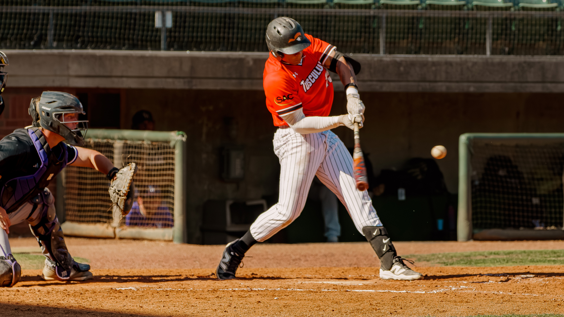 Julian Jennings collects his first collegiate hit with this two-run homer against No. 19 Young Harris (photo by Kari Ham)