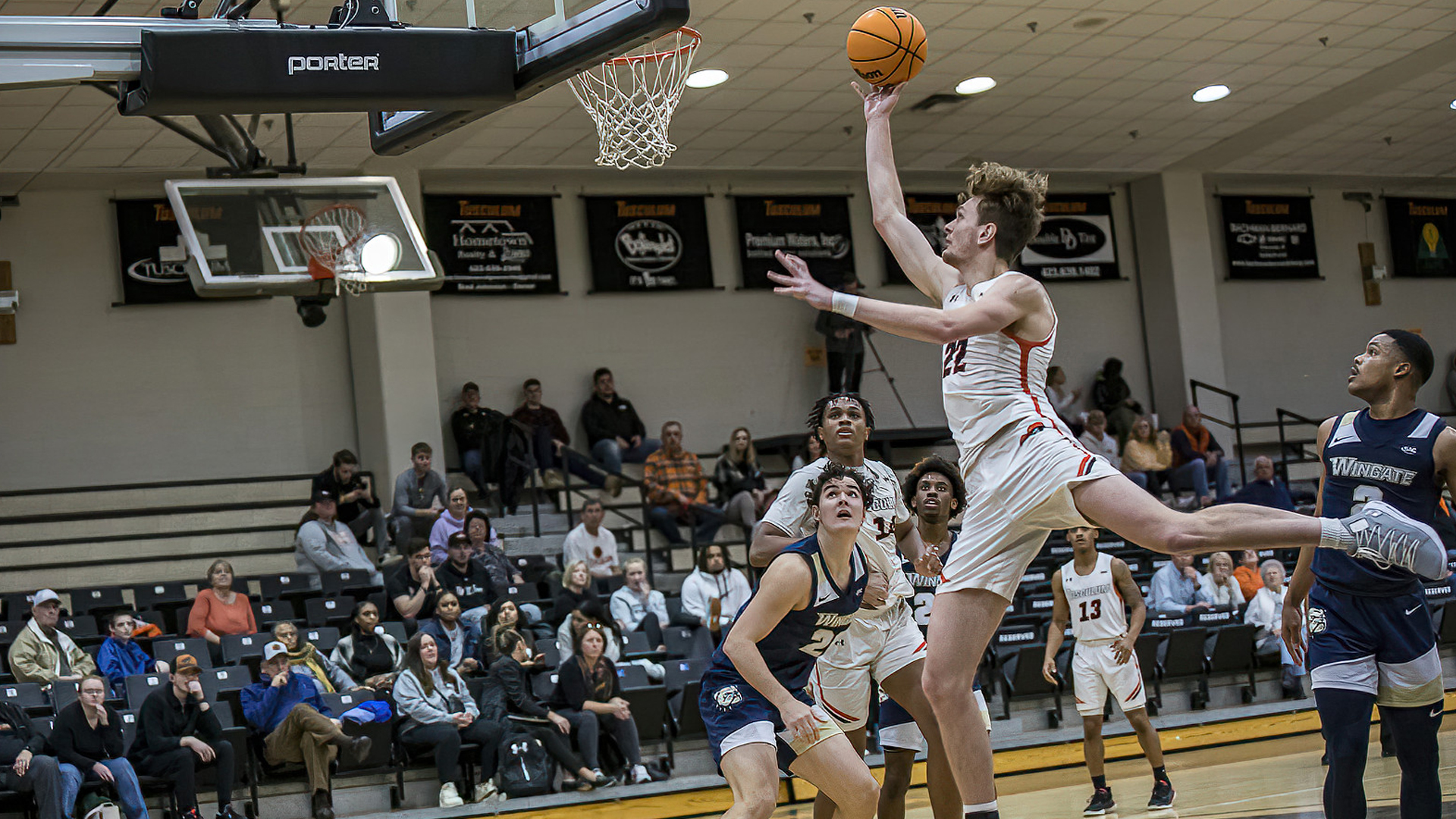 Jacob Hobbs contributed 11 points off the bench on 5-of-5 shooting against Wingate (photo by Chuck Williams)
