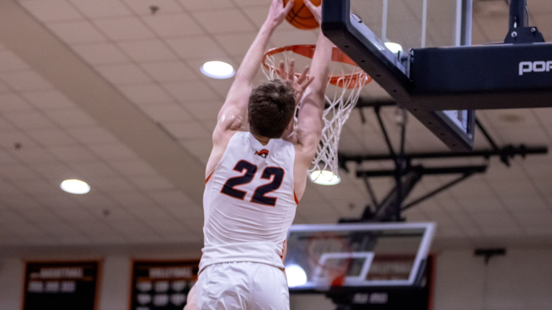 Jacob Hobbs scored two of his team-high 15 points on this dunk against Lincoln Memorial (photo by Kari Ham).