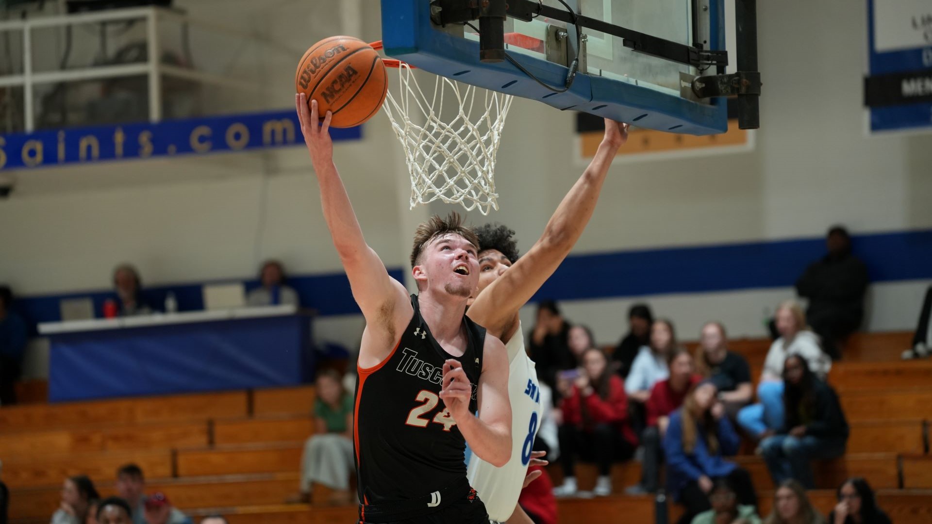 Jason Britton scored 10 points in the first half in Tusculum's road game at Limestone (photo by Joe Yates).