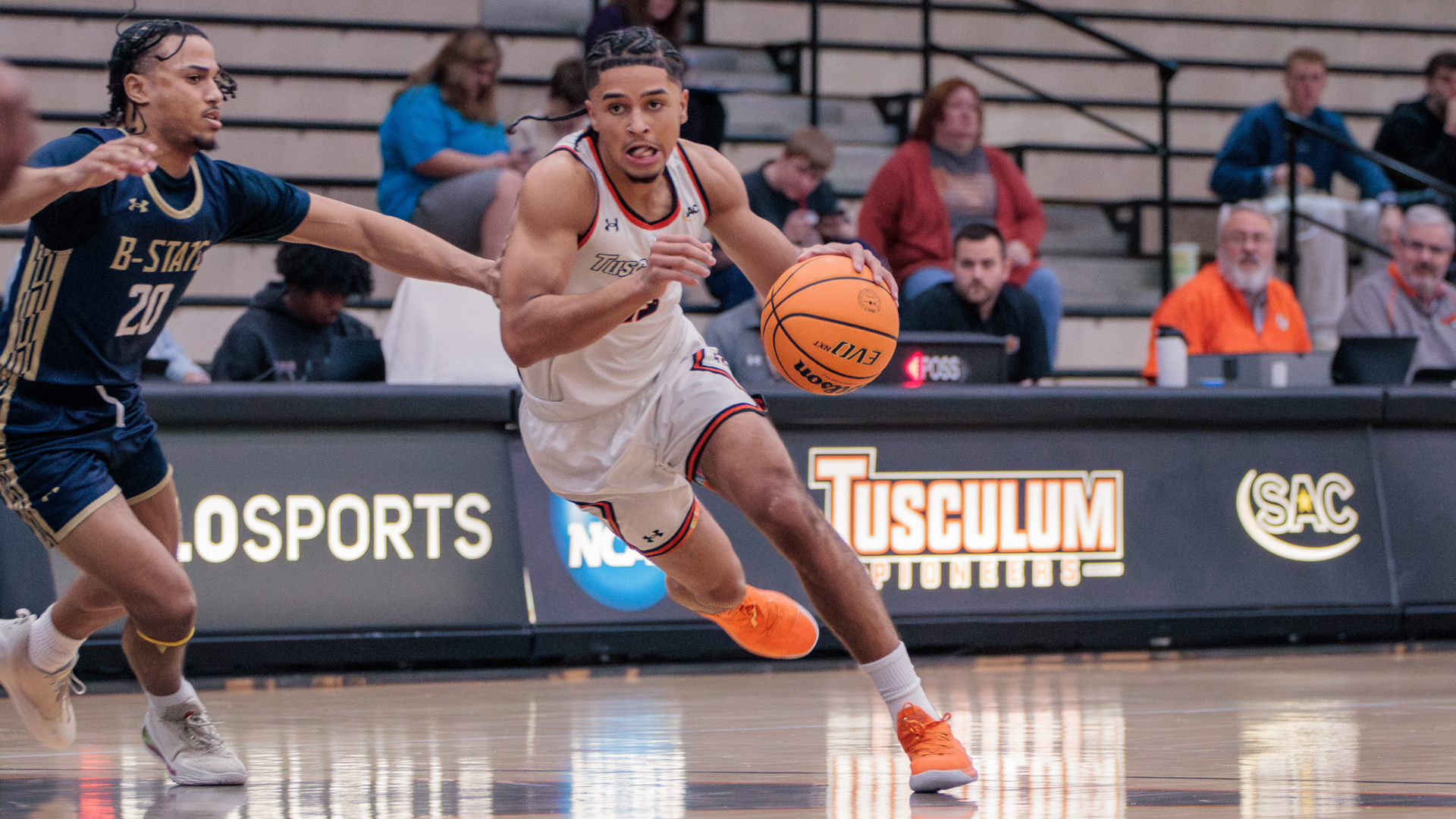 Freshman Jordan Attia scored a season-high 17 points in Tusculum's win over Bluefield State (photo by Kari Ham)