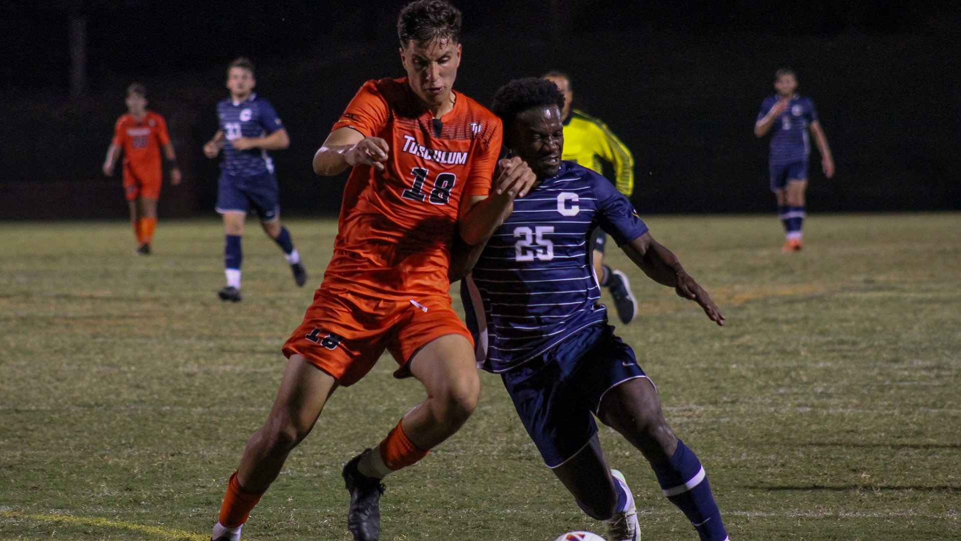 Othmane Chagour led an aggressive Tusculum defense to the shutout against Catawba (photo by student photographer Kari Ham)
