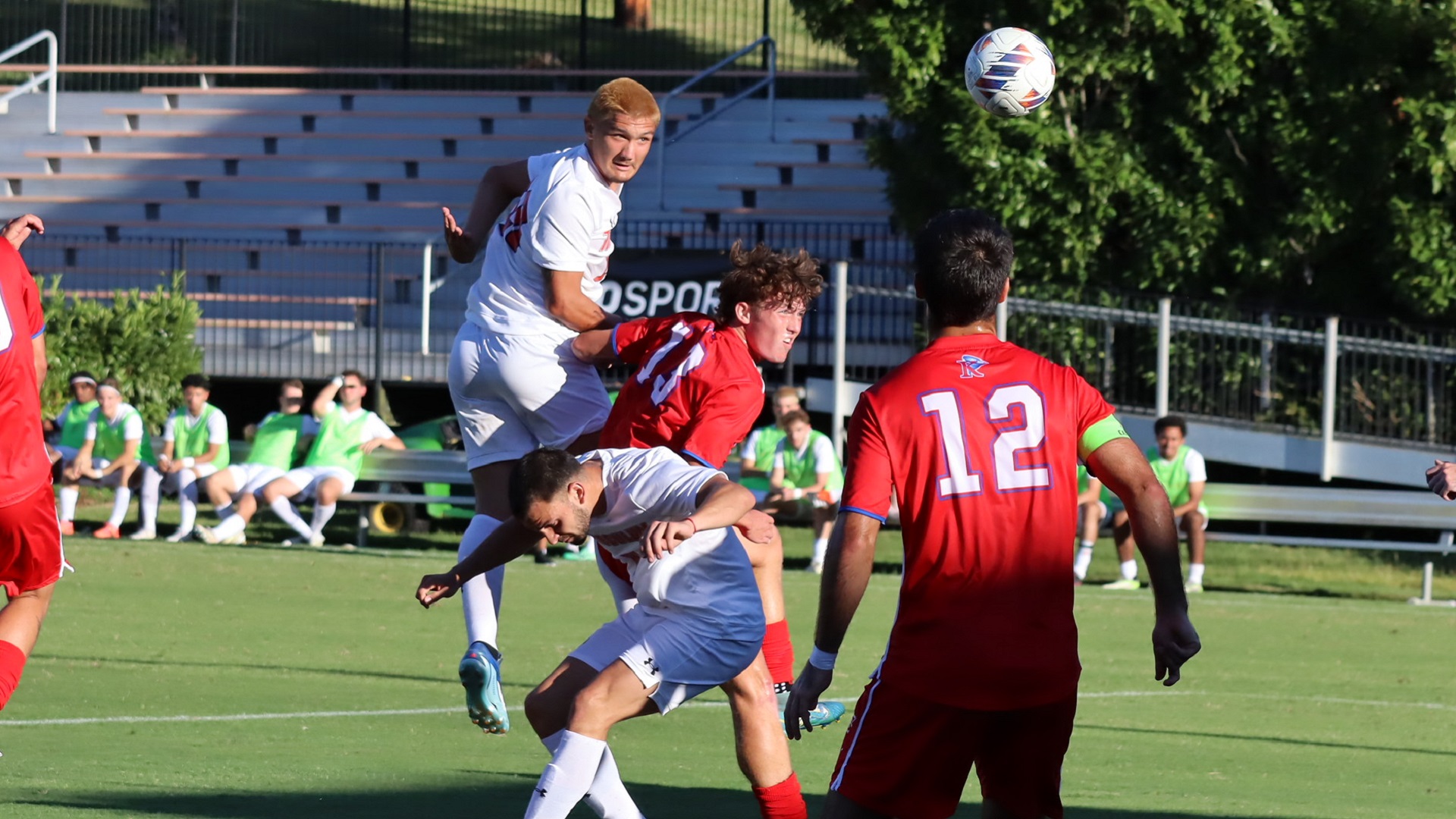 Freshman Mason Clark had four shot attempts against King, including this header that hit the post (photo by Johnny Painter)