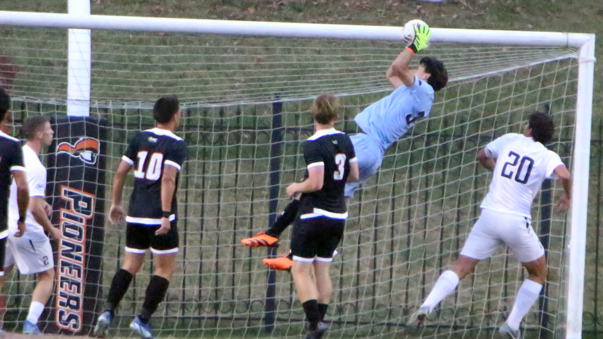 Noe Delmotte had seven saves and defended one of Anderson's 13 corner kicks (photo by Dom Donnelly)