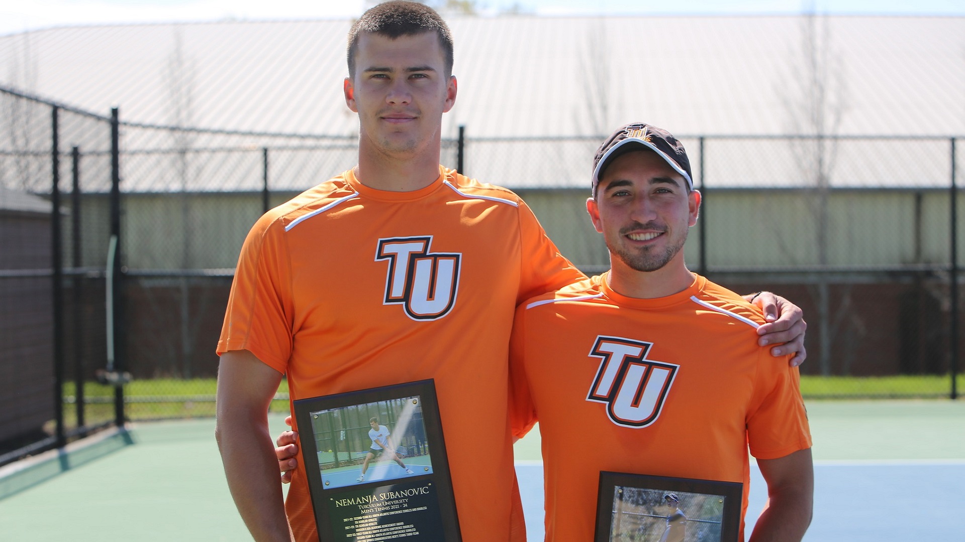 Seniors Nemanja Subanovic and Ivan Ivars are celebrated prior to the Catawba match