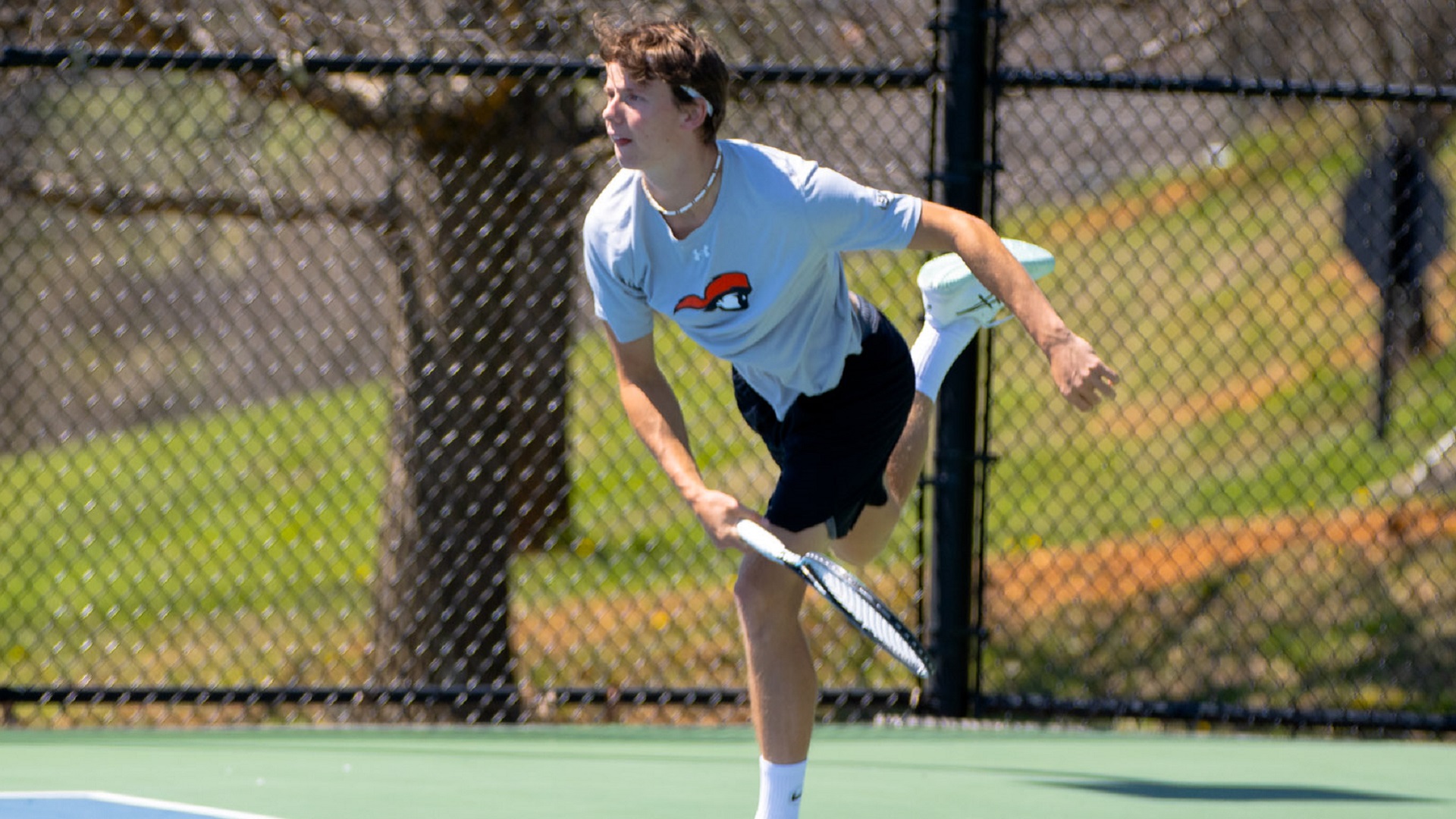 Rens Verhaar picked up a straight-set win in singles to spark the Pioneers' win over Lenoir-Rhyne (photo by Kari Ham)