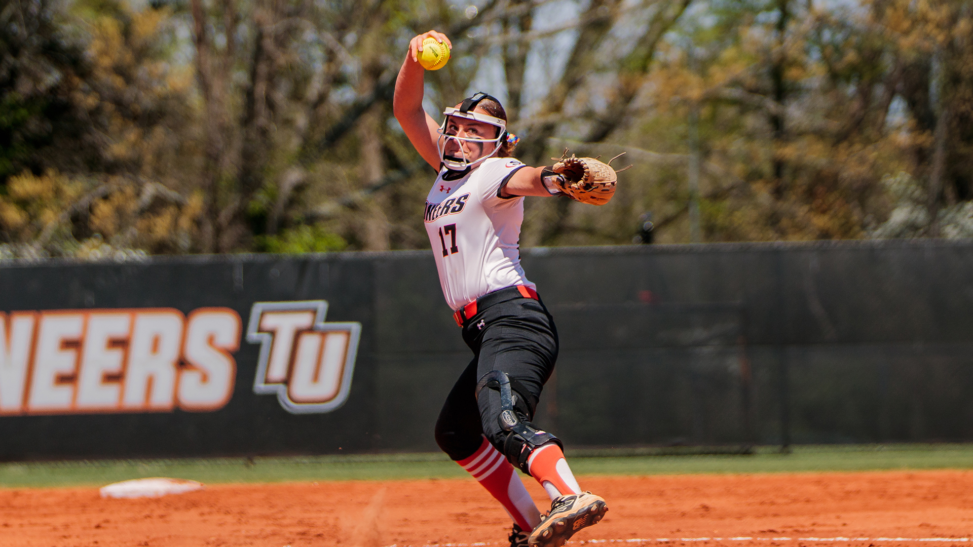 Chelsey Stonesifer tossed her fifth shutout of the season in Tusculum's 2-0 win over Mars Hill (photo by Kari Ham)
