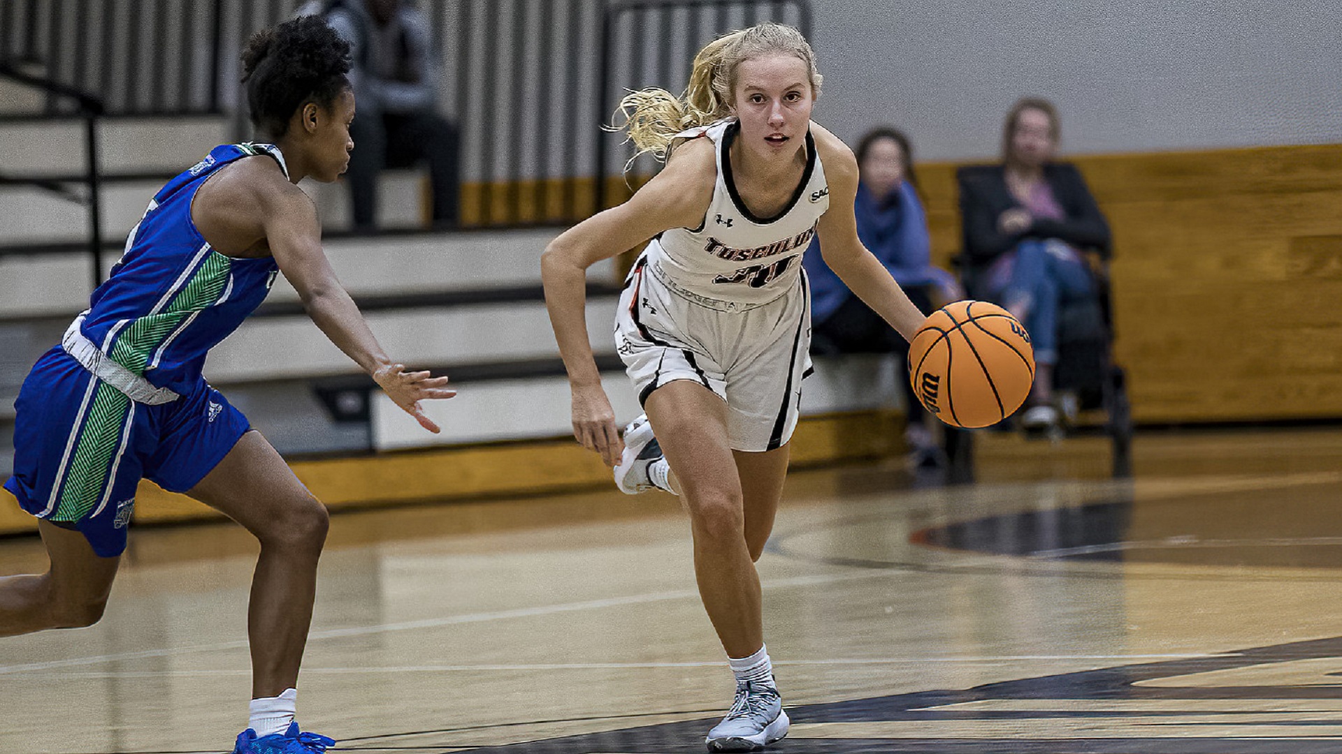 McKenna Myers had six points and six rebounds and hit two of the Pioneers' school-record 21 three-pointers against Regent (photo by Chuck Williams)
