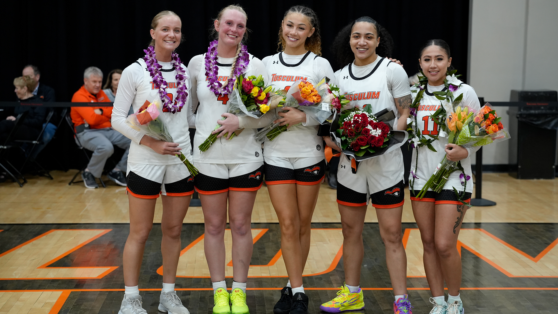 Abbi Douglas, Jenna Kallenberg, Carleigh Wilson, Jalyn Spurlin and Monique Shim were honored on Senior Day (photo by Joe Yates)