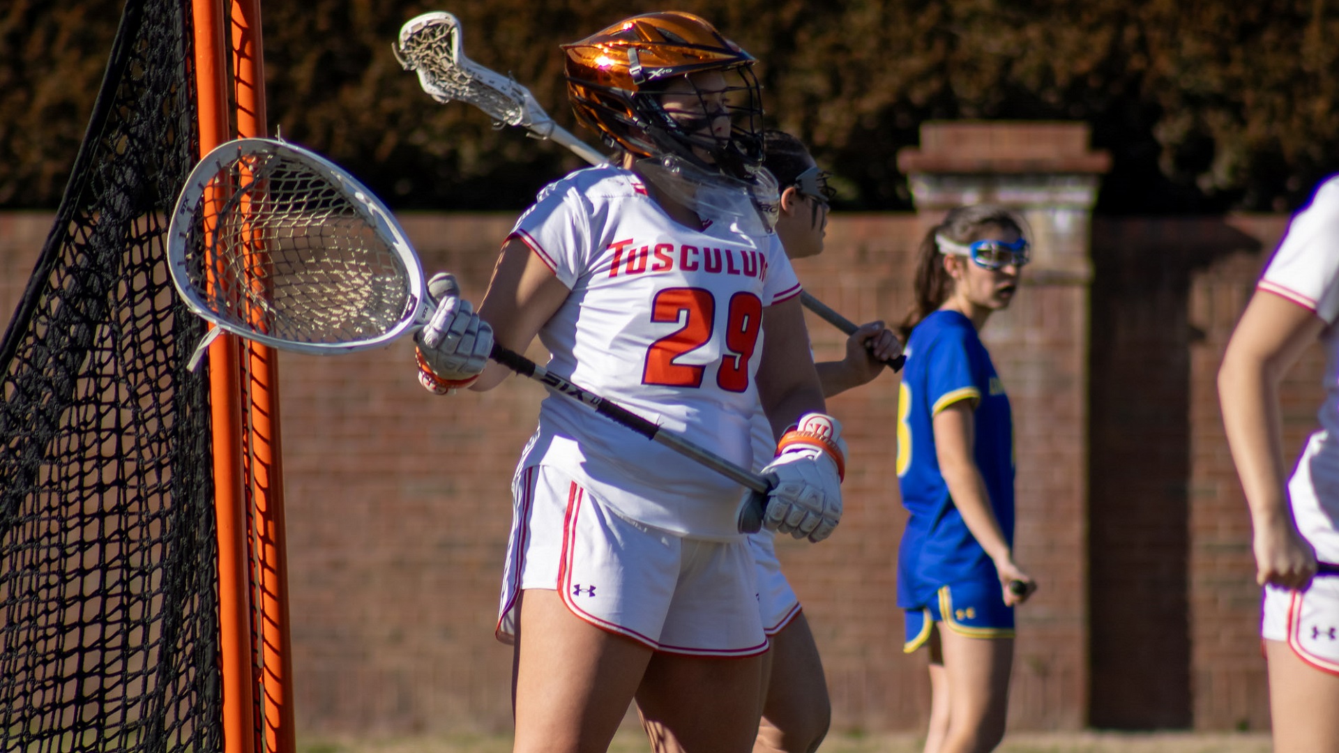 Emily White finished with a program single-game record 22 saves against Limestone (photo by Kari Ham)