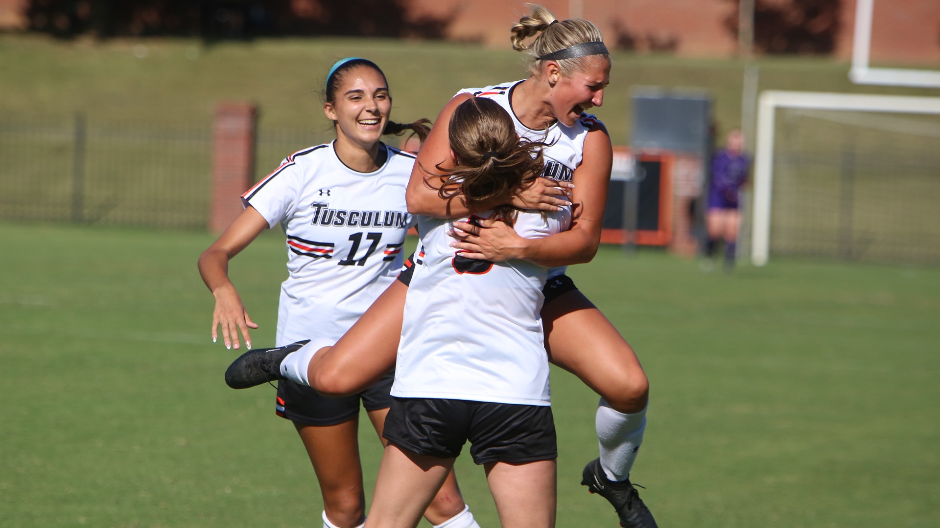 Freshman Addison Rishling celebrates her first career goal in the second half against Thomas More (photo by Dom Donnelly)