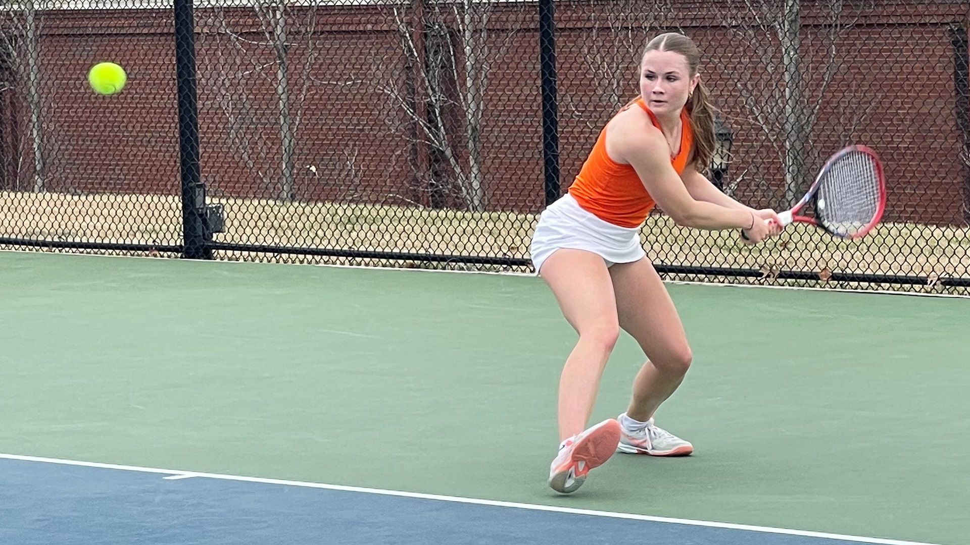 Elodie Baechler picked up a 6-2, 6-1 win in singles vs. Coker (photo by Jim Miller)