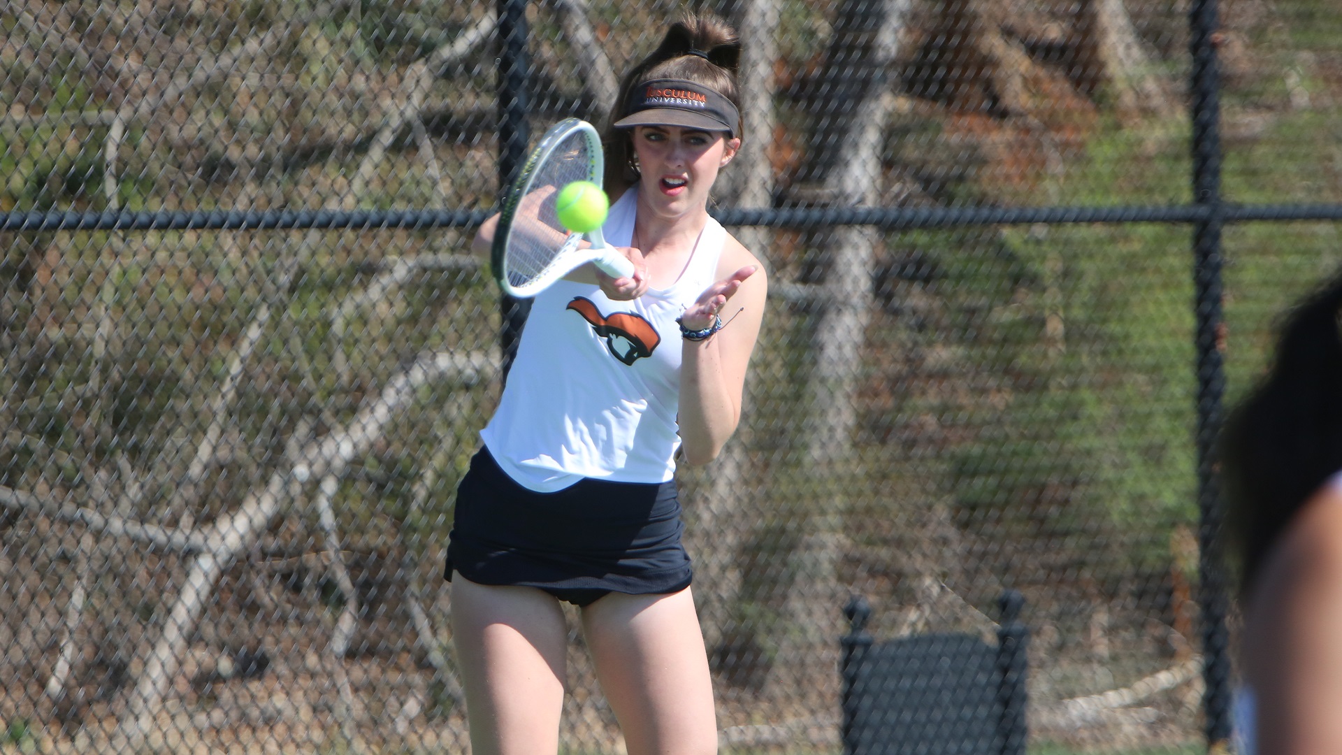 Katie Bradley teamed with Valeria Diaz for a 6-1 win in doubles over UVA Wise (photo by Dom Donnelly)