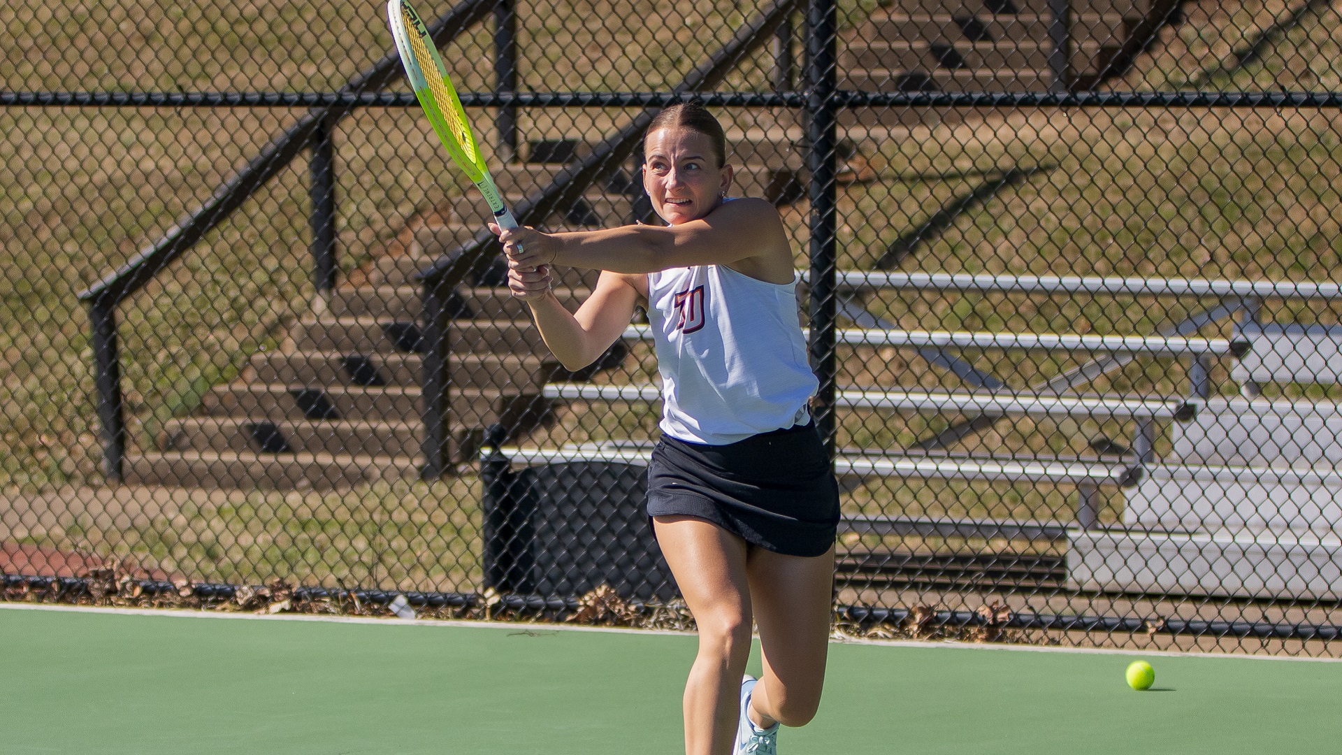 Ylva Frafjord Landa earned a straight-set win in singles against West Virginia State (photo by Kari Ham)