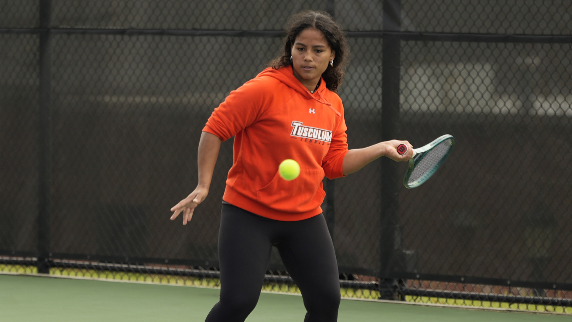 Ginevra Moreno Villa won in singles and doubles for the Pioneers against Purdue Northwest (photo by Joe Yates)